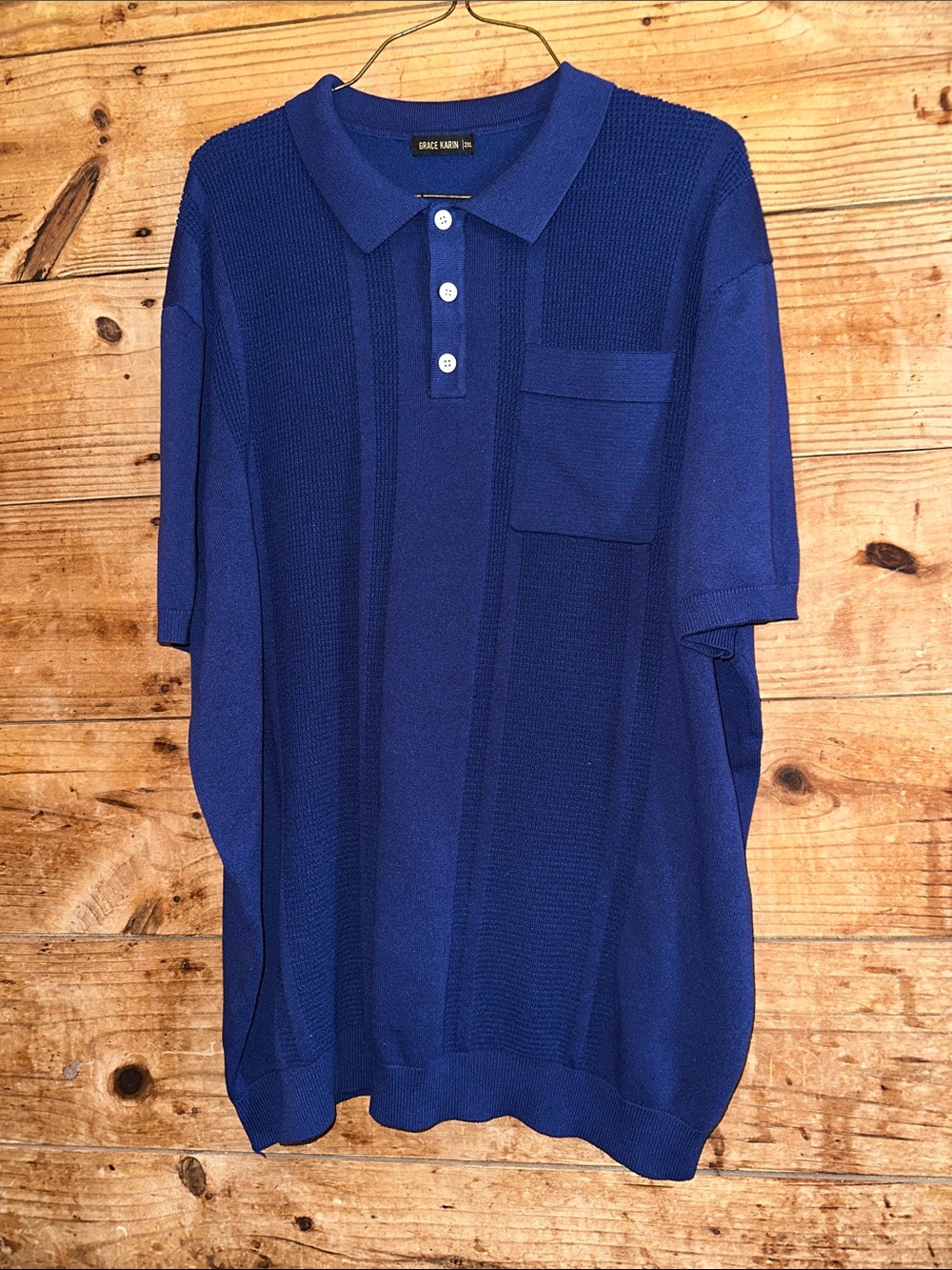Grace Karin Men's Royal Blue Knit Polo with Chest Pocket